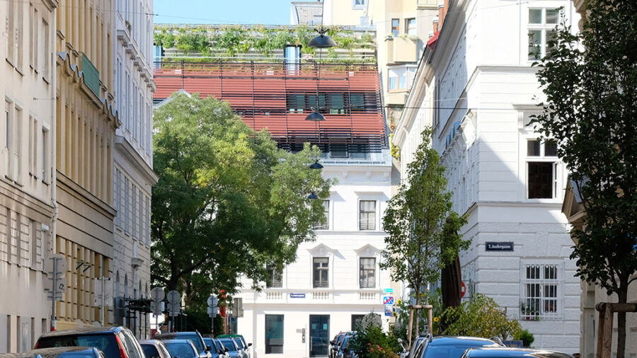 Ansicht Richtergasse, grüne Dachlandschaft - © RATAPLAN